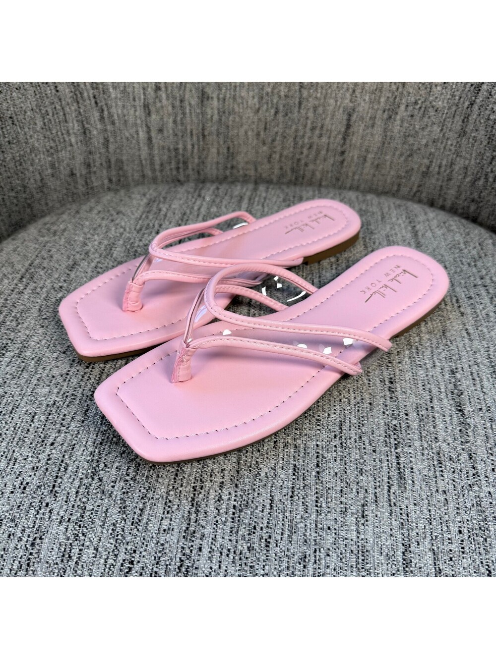 Nicole Miller New York NEW Pink Clear Strap Thong Sandals Womens 7.5 Square Toe